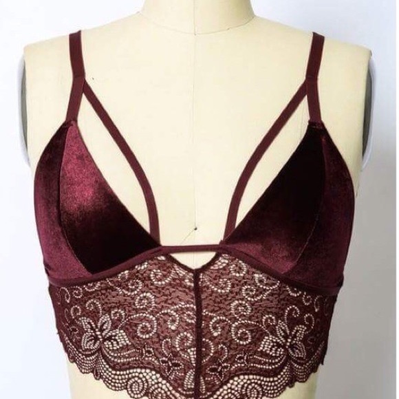 🆕LAST ONE Wine Velvet Longline Lace Bralette - Picture 5 of 7